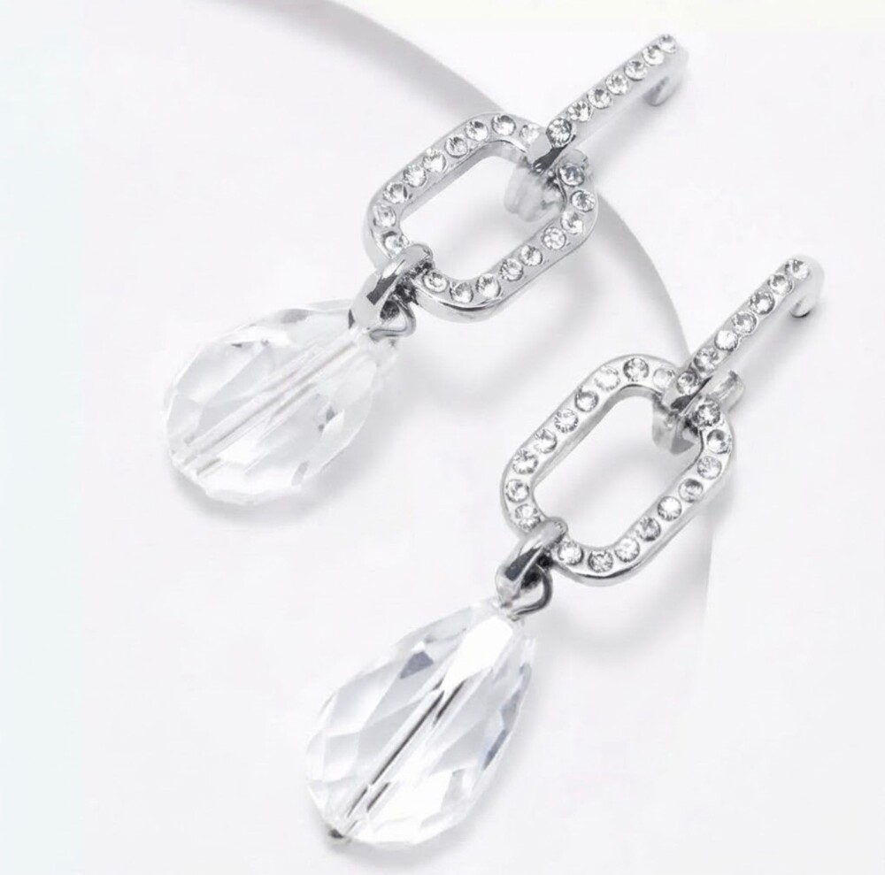 Joan Rivers Elegant Paperclip Link Earring with Crystal Drop Silver